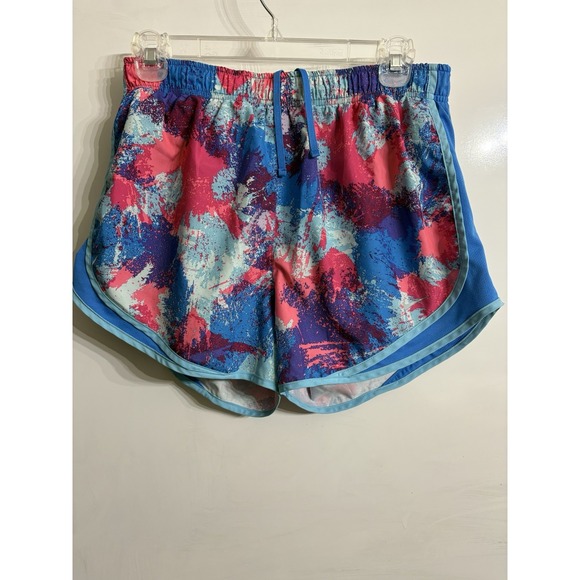 Nike Shorts Womens Large Blues Pink Dry Tempo Graphic Running‎ Brief Lined - Picture 1 of 5